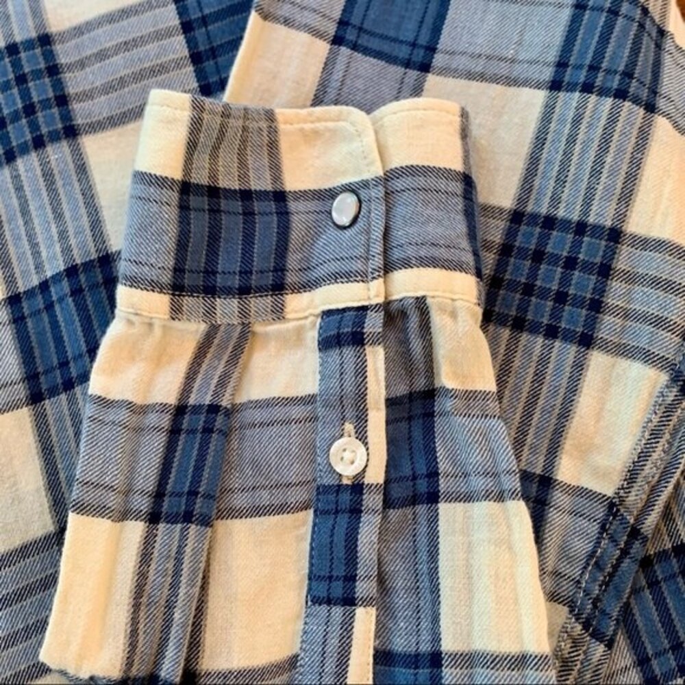 Chaps Pearl Snap Western Blue Plaid Button Down Flannel Shirt M - Picture 7 of 11